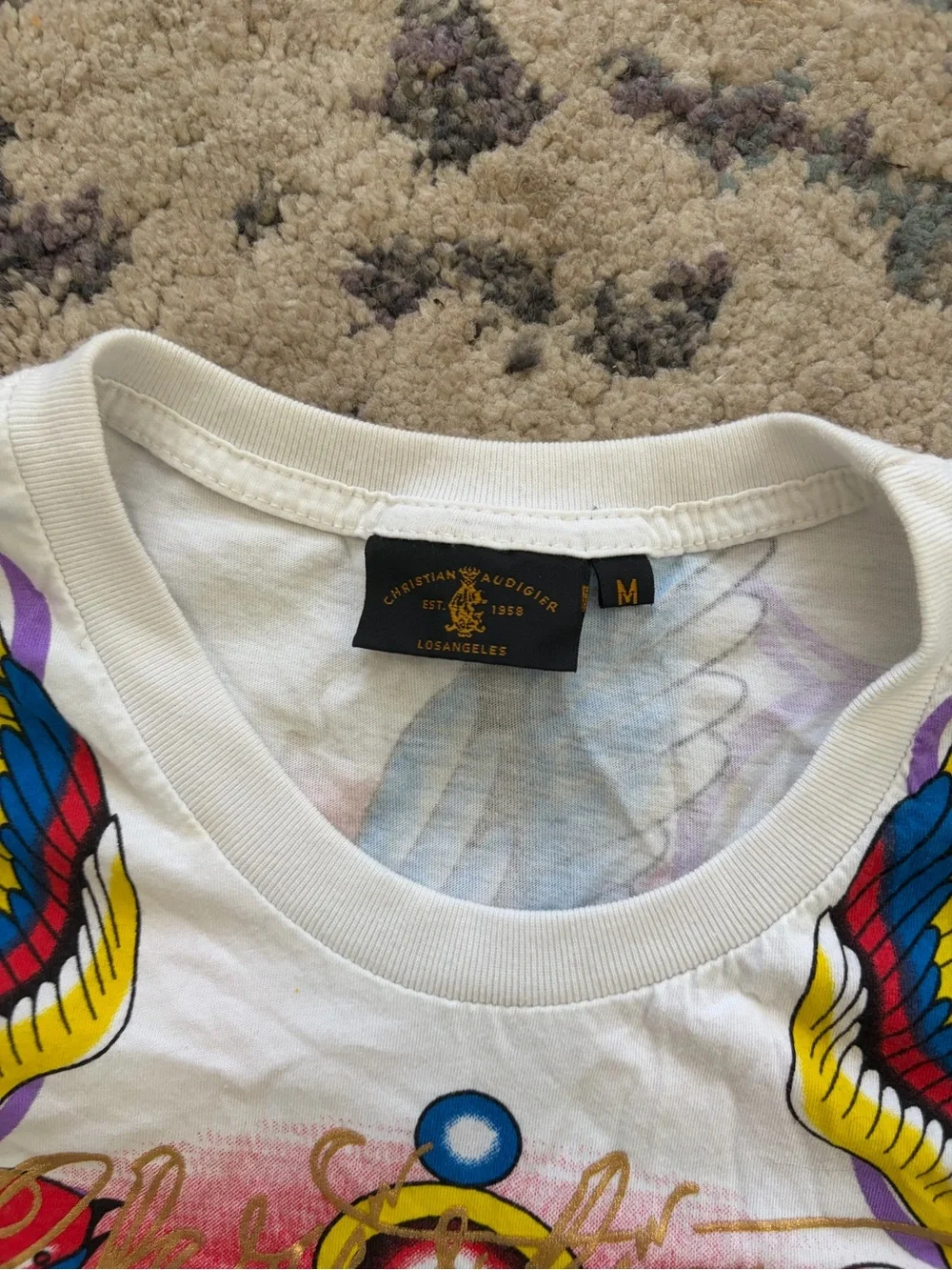 Y2K Christian Audigier “Ed Hardy” White Rhinestone T-Shirt - Picture 3 of 6